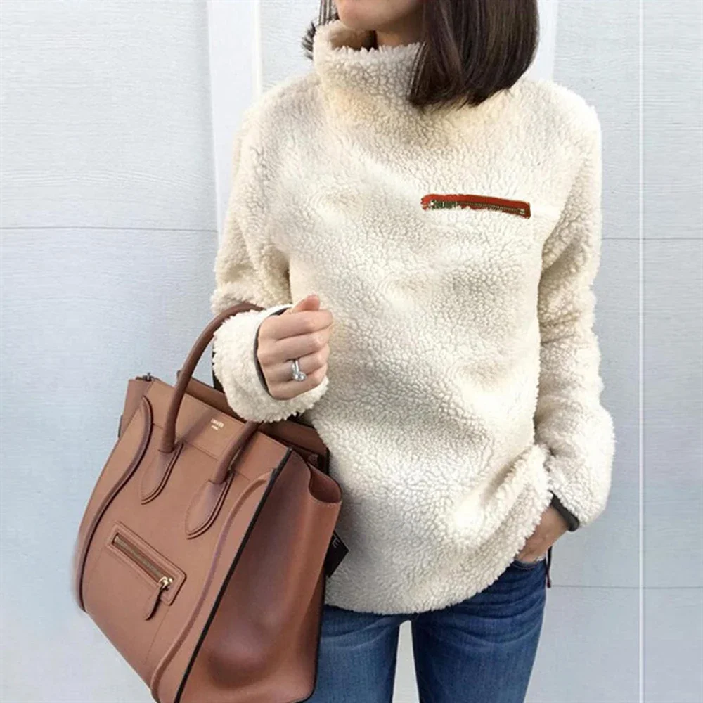 2025 New Hoodie Women's Sweatshirt Autumn High Neck Long Sleeve Pullover Women's Plush Thermal Tights Large