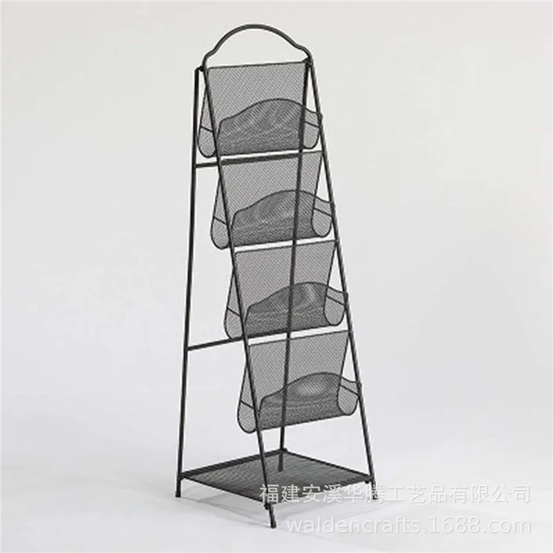 Nordic wrought iron book and newspaper rack, newspaper rack, household wrought iron magazine floor-to-ceiling newspaper rack