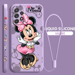 Love Minnie Pink For Samsung Galaxy A73 A54 A34 A53 A33 A52 A32 A22 A71 A51 A21S 4G 5G Liquid Left Rope Phone Case Coque Capa