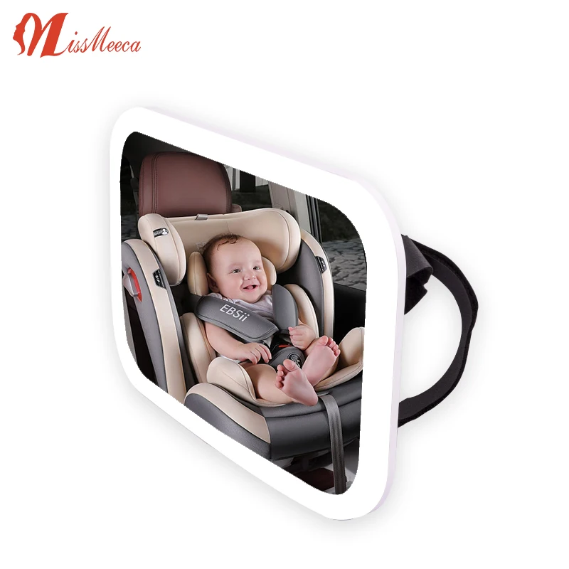 Car Baby Mirror Led Light Soft Lighting Acrylic Mirror Anti-Fall Safe And Easy To Install Makeup Vanity Mirror For Car Safety