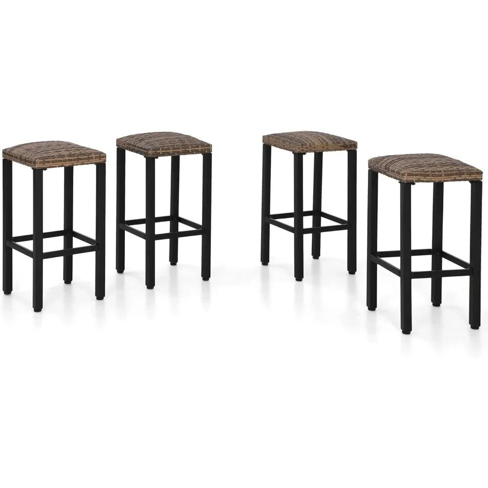 Outdoor Bar Stool Set, 4-piece Set, 26 inch Willow Chair Counter Height, Backless Bar Stool, Metal Frame Bar Chair
