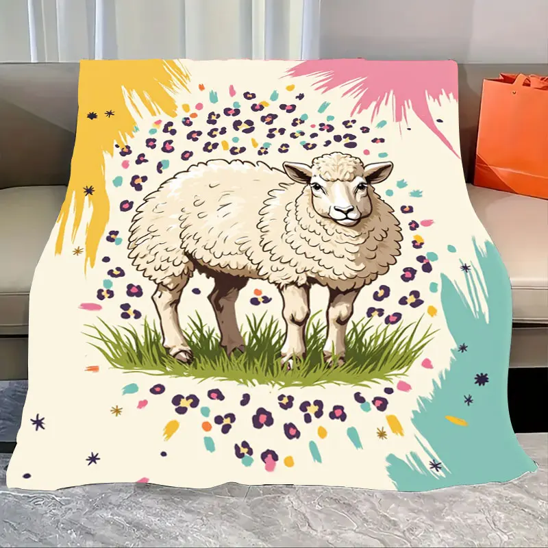 

1 шт. фланелевое одеяло с милым принтом овцы и разноцветными леопардовыми пятнами для уютного домашнего декора