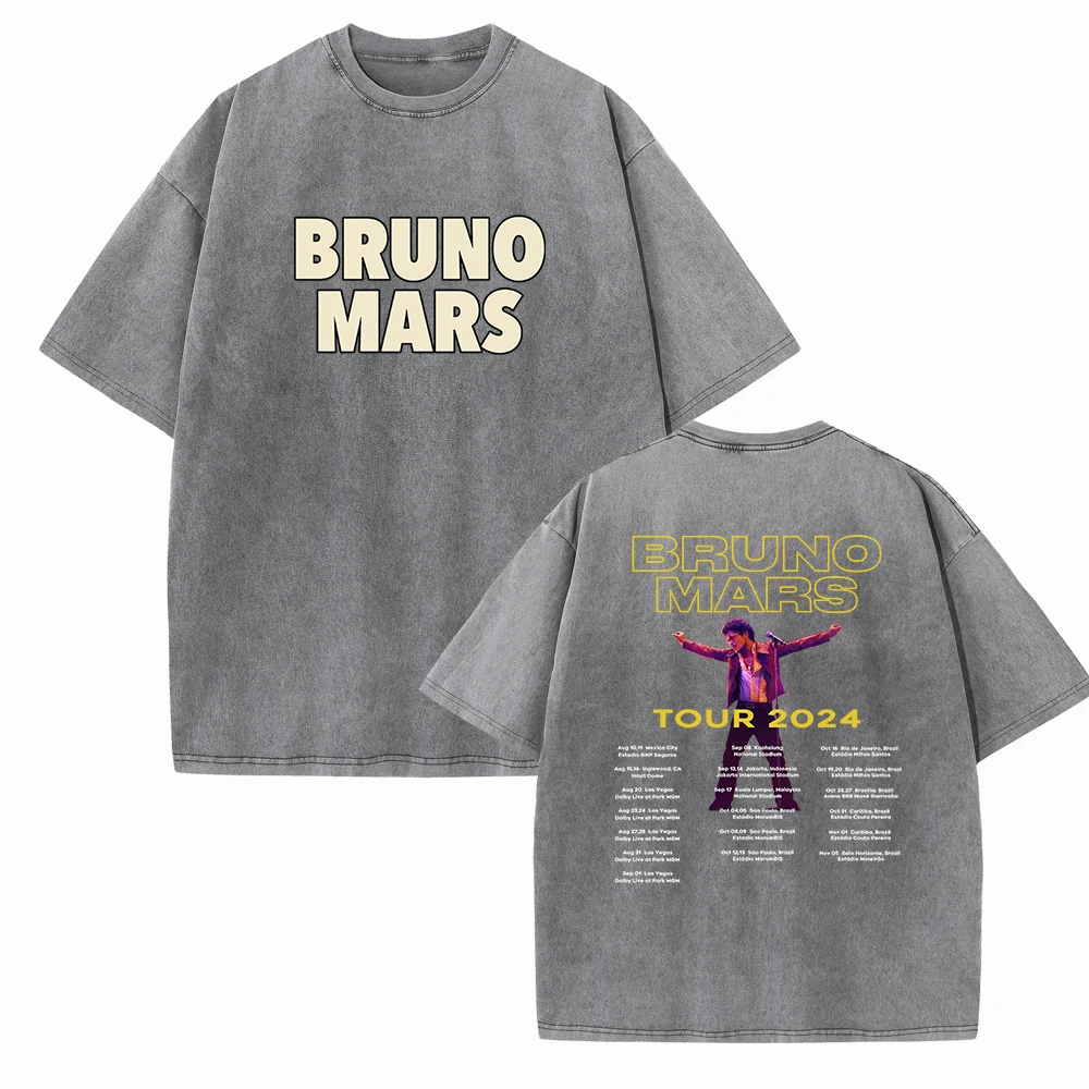 Bruno Mars Tour 2024 Vintage Harajuku Summer Unisex O-Neck Short Sleeve Cotton T-Shirts