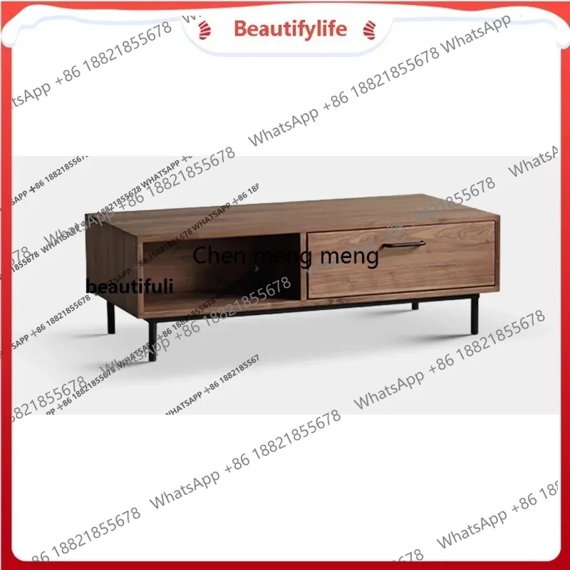 Black walnut coffee table wrought iron living room tea table, solid wood table