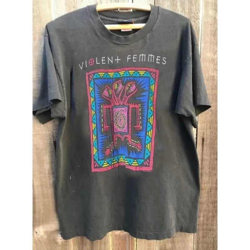 90s Violent Femmes Band Charcoal Gray T Shirts Retro Y2K T-shirt Crew Neck Casual Streetwear Print Oversized Tops Unisex