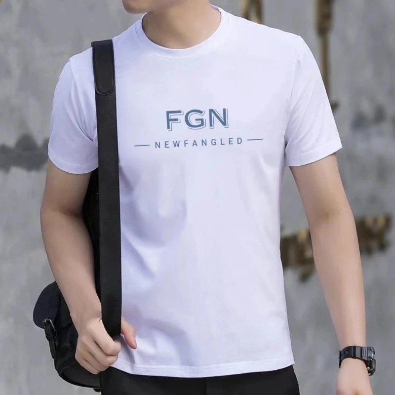 Men's Casual Round Neck Short Sleeve T-Shirt With Letter Print Breathable Daily Wear Style