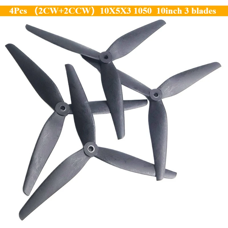 

4Pcs （2CW+2CCW）10X5X3 1050 10inch 3 Blades Black Carbon Reinforced Nylon Propeller for Rc FPV Drone Upgrade Modify