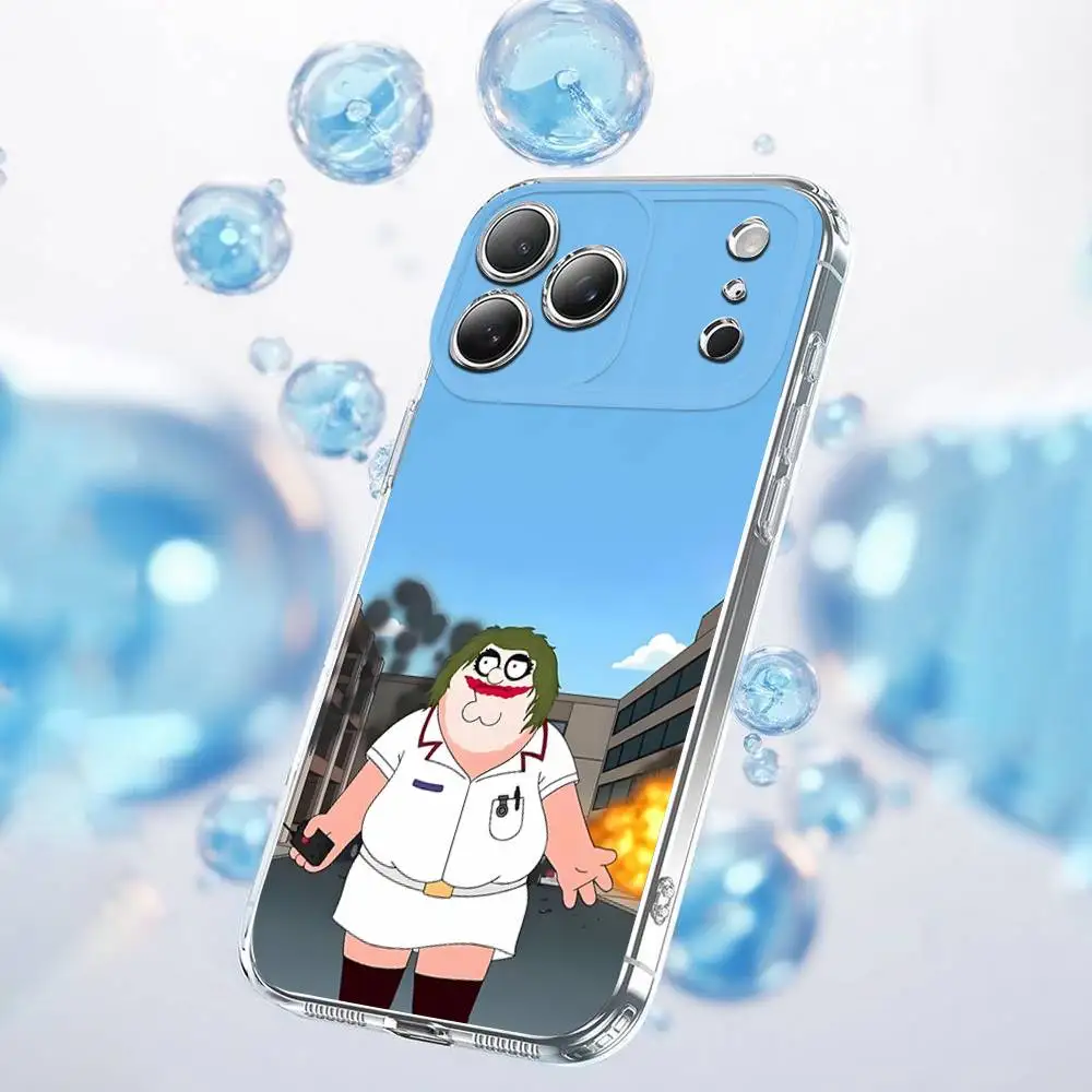 Funda de teléfono divertida con dibujos animados de F-Family Guy para iPhone 17,16,15,14,13,12,11 Plus,Pro,Max,Plus,E,SE4,Air,Mini transparente