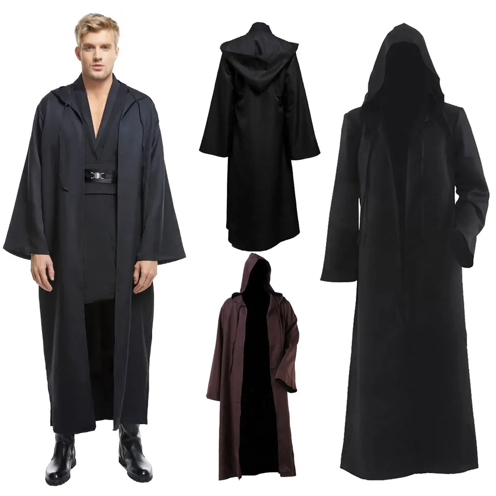 Męski Anakin Obi Wan Cosplay Fantasia czarny brązowy płaszcz filmowy kosmiczna bitwa Jedi przebranie kostium dla dorosłych mężczyzn Halloween Fantasy szata