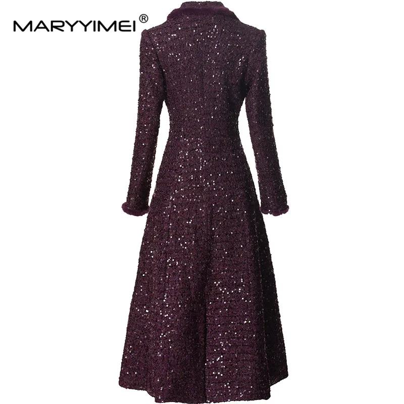 MARYYIMEI Autumn and winter Women\'s Elegant Coat Long-Sleeved Double-breasted Sequins design Streetwear Overcoat