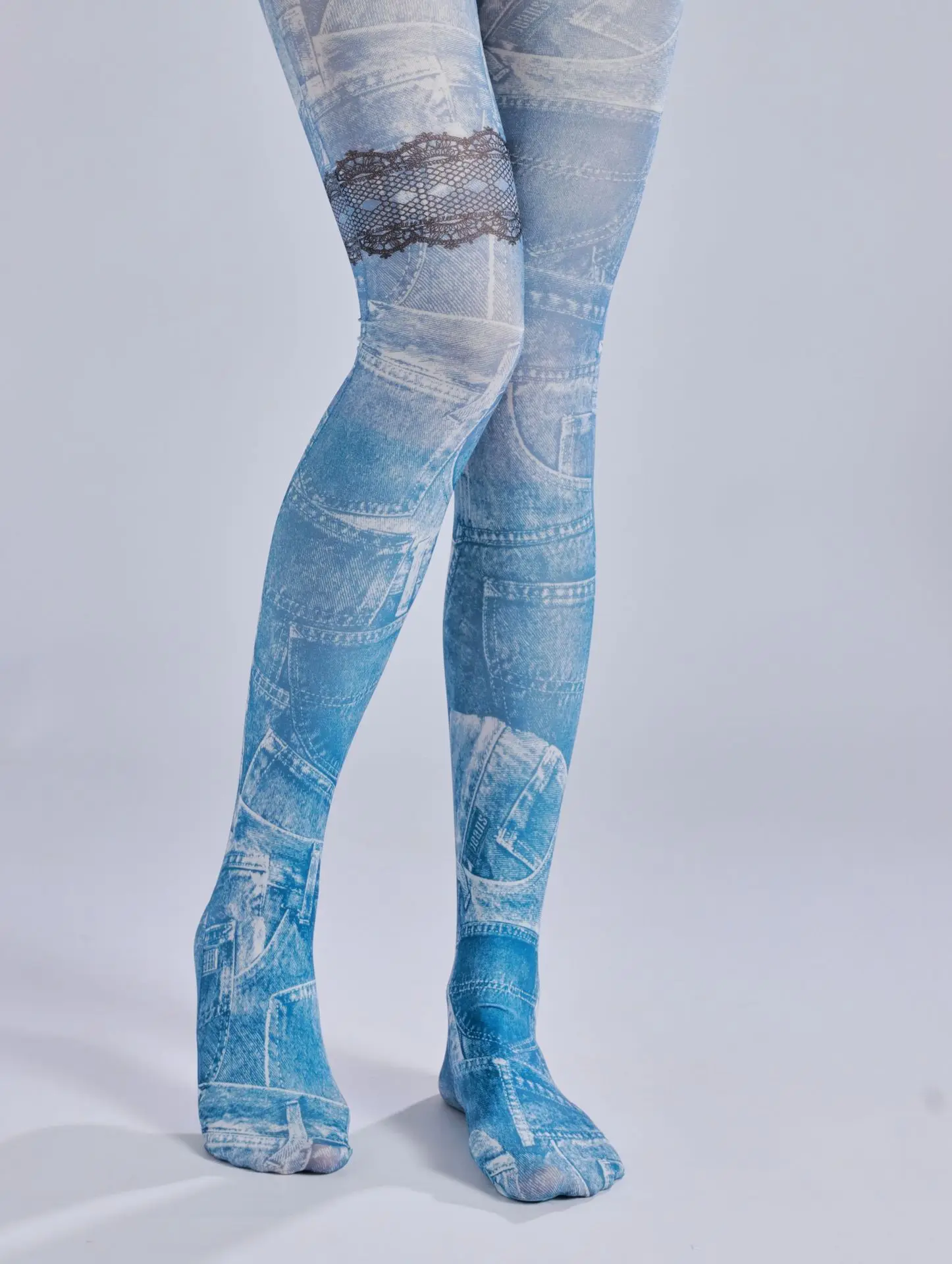Fashion Personality Attraction Imitation Jeans Pattern Print Pantyhose Punk Light Blue Hottie Sexy Trend Drawing Tights