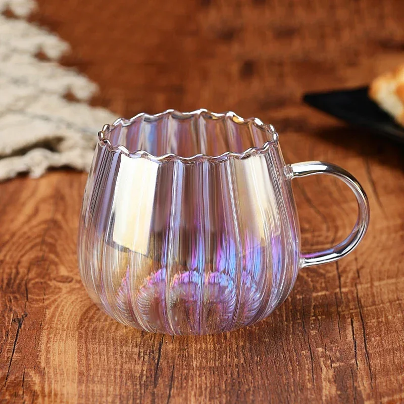 400 ml Hohe Borosilikatglas Kaffeetassen Kreative Gestreifte Becher Frühstück Milch Glas Wasser Tasse Kürbis Tassen Home Office Drink