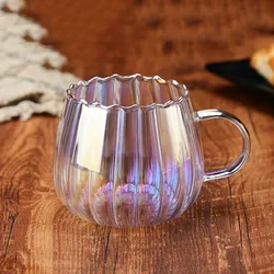 400ml High Borosilicate Glass Coffee Cups Creative Striped Mug Breakfast Milk Glass Water Cup Pumpkin Cups Home Office Drinkware