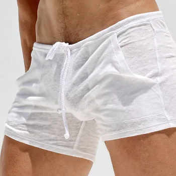 Men's Lightweight Bamboo Knitted Home Shorts, Comfortable Lounge Sleepwear, Elastic Waist Casual Breathable Soft Pajama Shorts