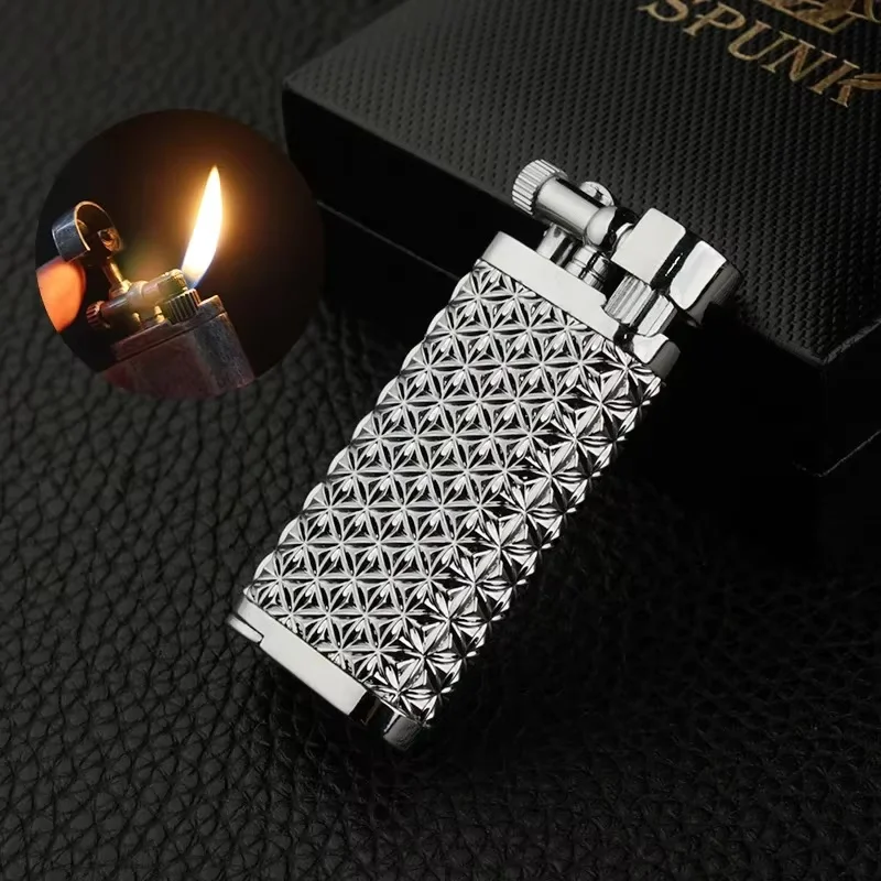 SPUNK Vintage Zinc Alloy Butane Gas Slant Flame Pipe Lighter Portable Outdoor Windproof Lighter Men's Gift Smoking Accessories