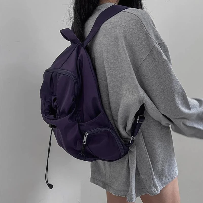 Y2k Aesthetic Ins Drawstring Pleated Backpack High-capacity Zipper Nylon Streetwear Backpacks New Casual Women Grunge Schoolbags