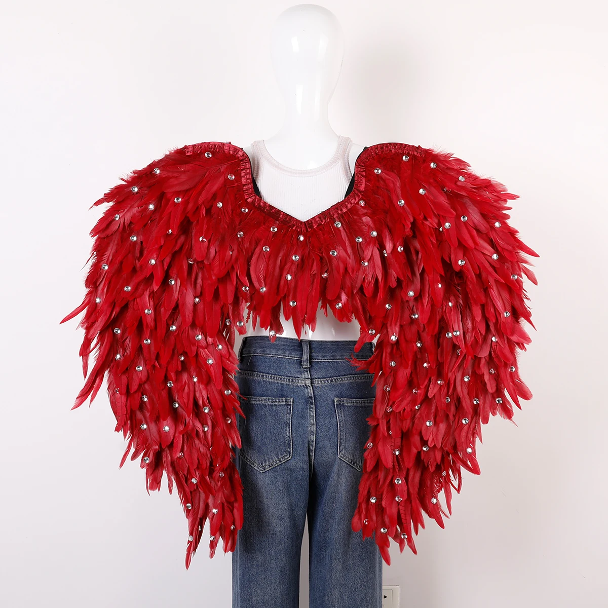 Women Rhinestone Feather Wings 25 Colors Angel Wing Costume Stage Parade Photo Prop Accessory for Nightclub Performance