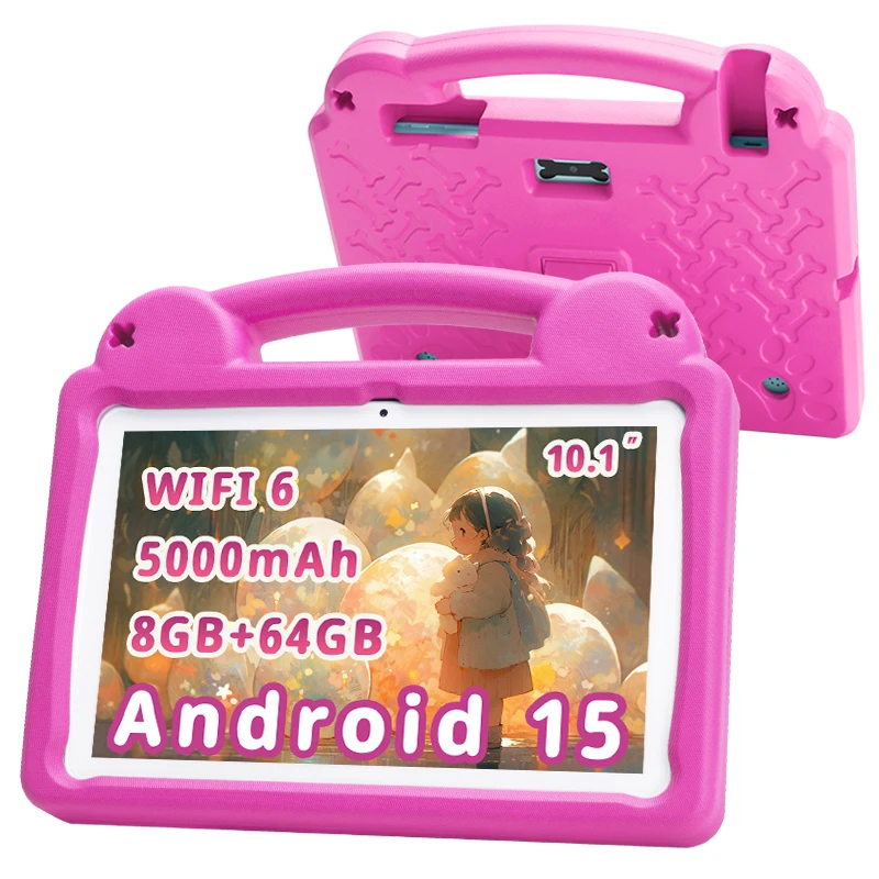 Kids Tablet 10.1" Android 15 Tablet for Kids 8GB 64GB Octa-Core CPU, Toddler Tablets withParental Control, Case YouTube WiFi 6