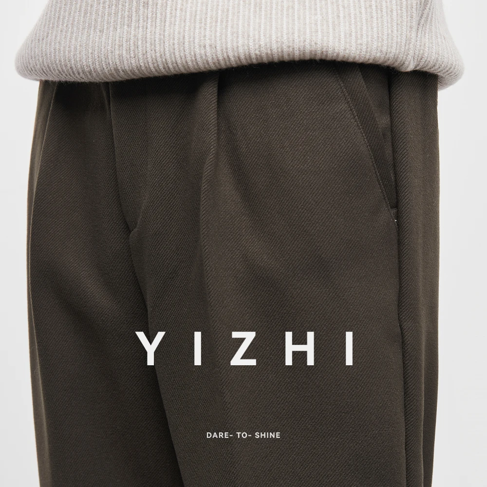 موضة الرجال سميكة الصوف سراويل تقليدية الخريف والشتاء 2025 جديد الرجال الدافئة ثنى دعوى السراويل المستقيمة