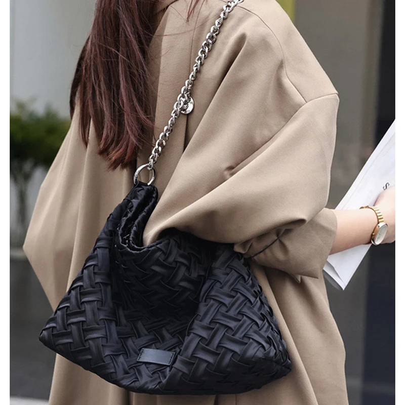 FOXER Woven Fabric Hobo Bag Women's Shoulder Bag 2026 New Casual Commute Crossbody Bag Chain Strap Handbag for Ladies