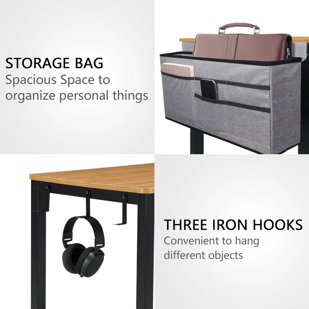 مكتب كمبيوتر متنقل من AHB مع 4 عجلات ناعمة، تصميم أنيق للمكتب المنزلي، طاولة الدراسة ومحطة العمل المحمولة