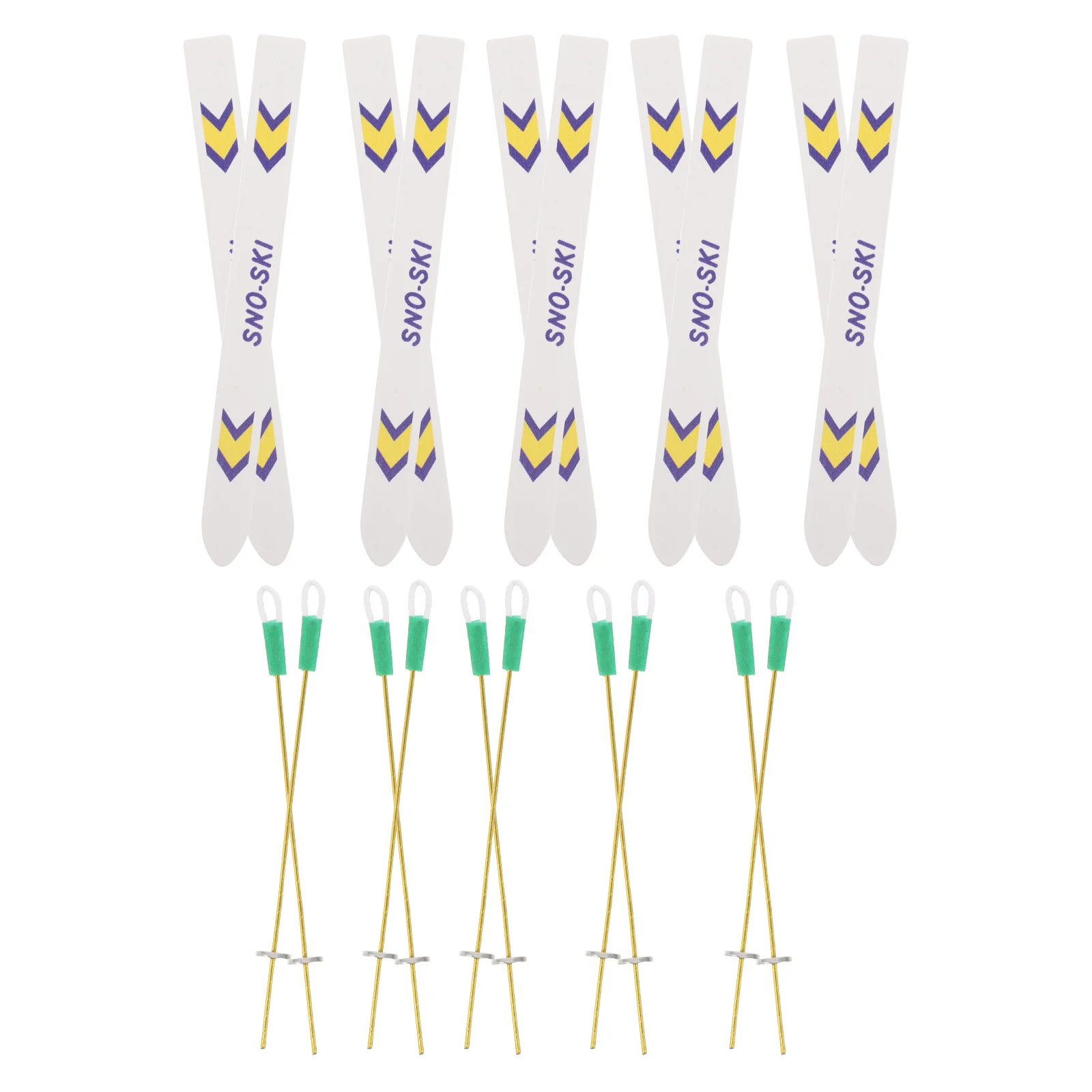 5Set Mini Ski's Polen Kerst Miniatuur Poppenhuis Winter Scène Accessoire Miniatuur Ski's met Polen
