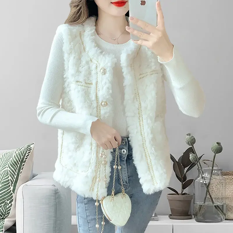 

2024 new vest jacket for women's lambs, furry and cotton thick shoulder loose jacket winter clothes women