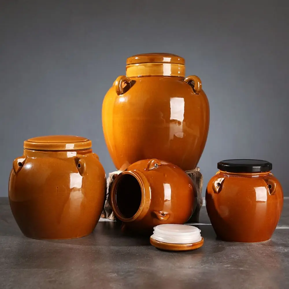 Tarro de pepinillos de cerámica de gran capacidad, tapa de cerámica/Mason para mantener fresco, bote de decapado Kimchi, bote de fermentación sellado fácil de limpiar