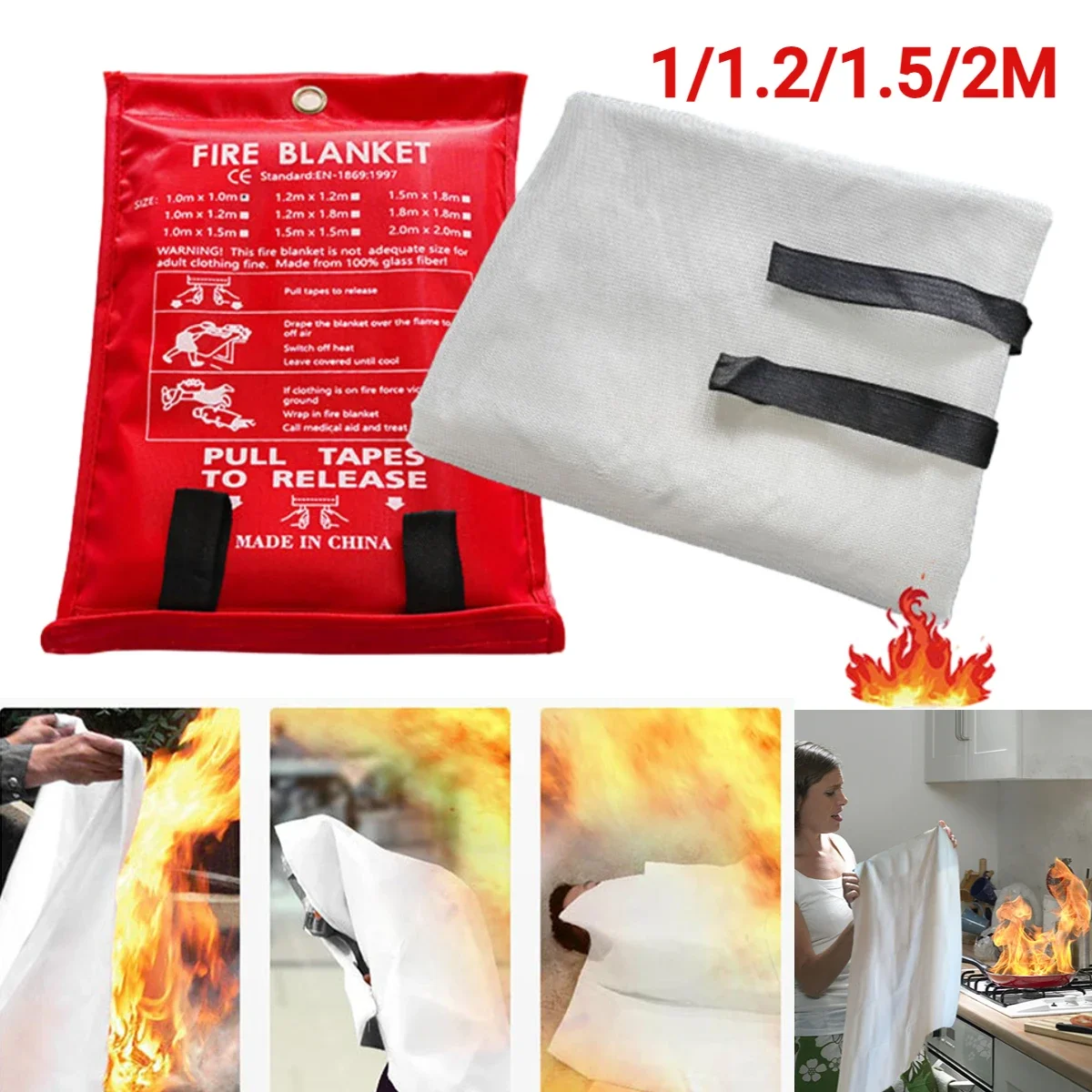 1/1.2/1.5/2M Safety Fire Blanket Fiberglass Emergency Survival Fire Shelter Extinguisher Flame Retardant Protection For Kitchen