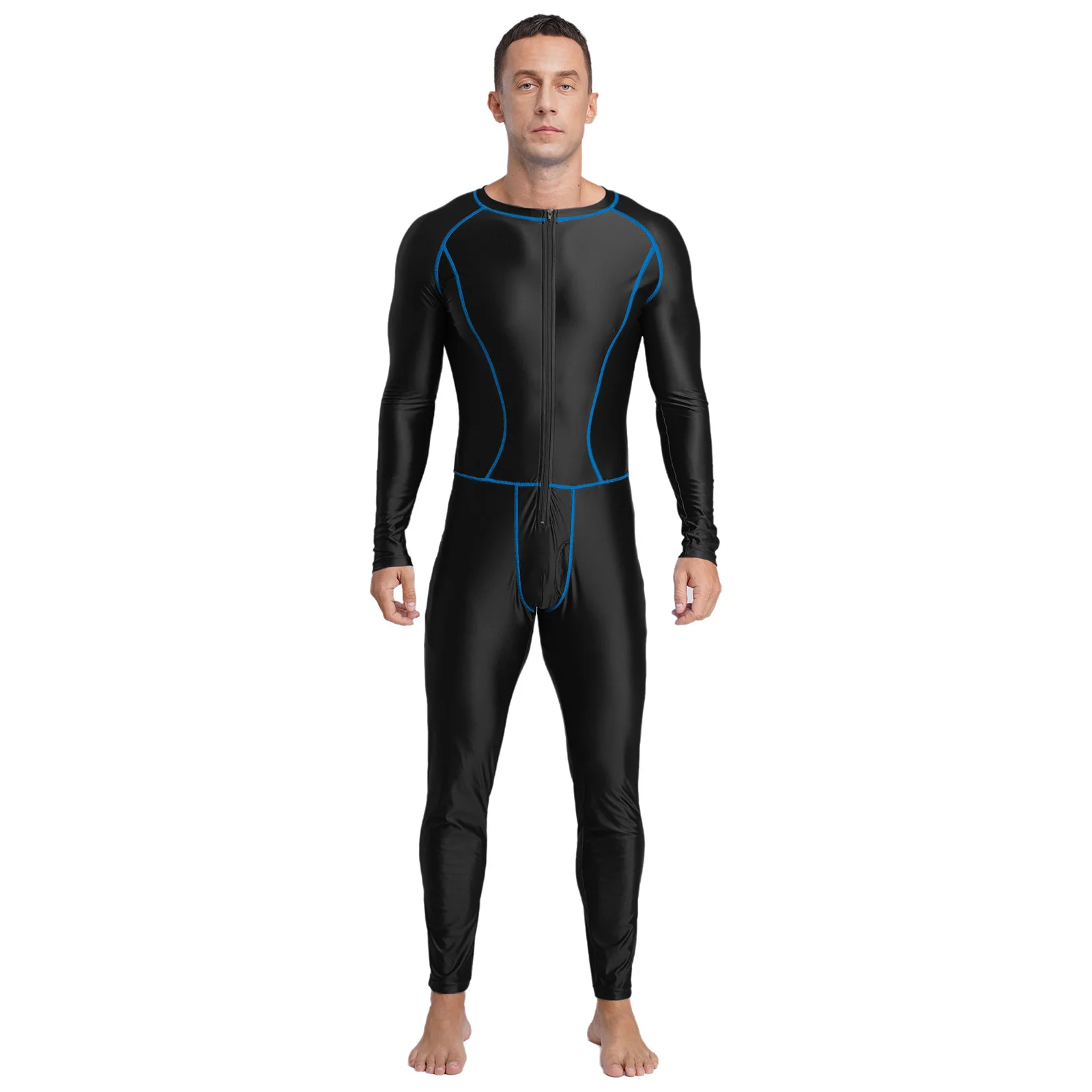 

Men Solid Color Sport Workout Fitness Rompers Front Zip-up Slim Fit Bodysuit for Surfing Diving Yoga Workout Gym Shape-wear