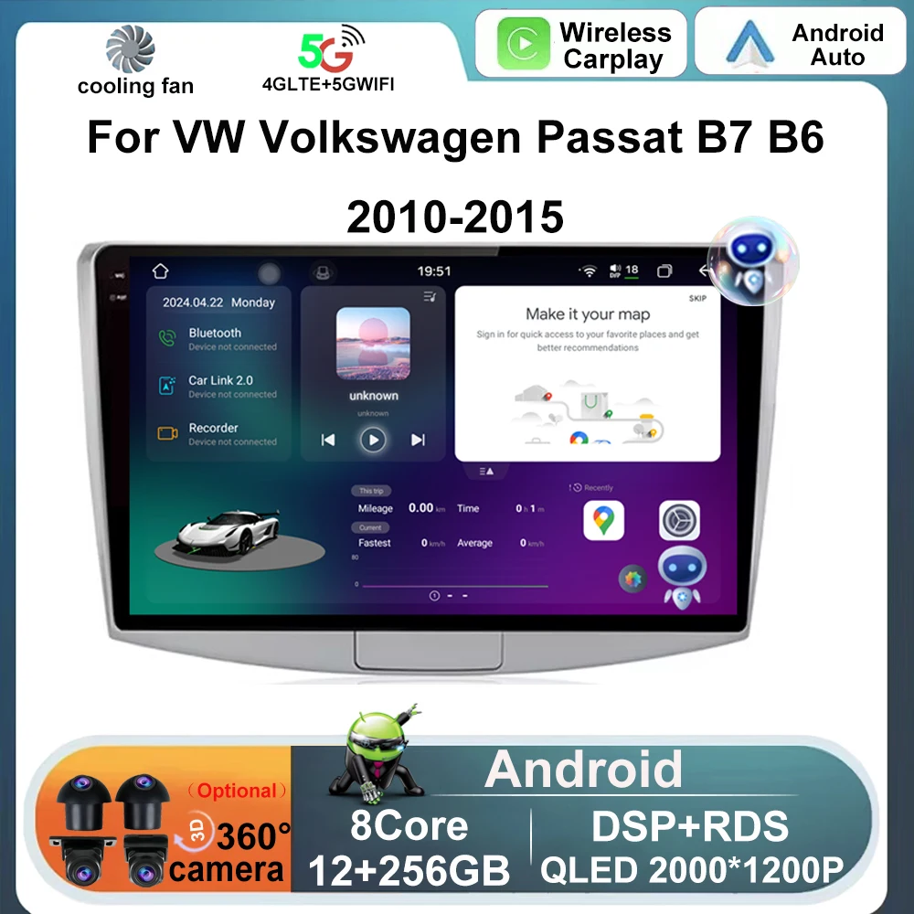 

10" For Volkswagen VW Passat B6 B7 CC 2007 - 2015 Android 14 Multimedia Player Carplay RadioAuto Car Radio 4G GPS DSP NO 2din