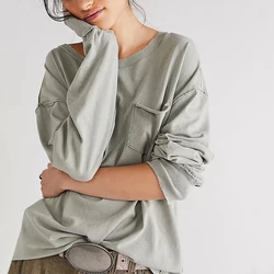 Oversized 100% Cotton Women Sweatshirts Long Sleeve Basic Thin Streetwear Harajuku Pullovers Roupas Femininas