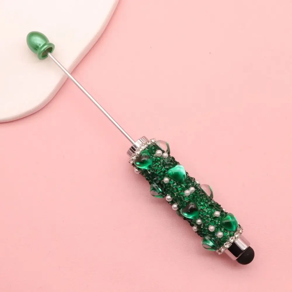 1pc Bling Bling Heart Diamond Beadable Pen 2-in-1 Capacitive Touch Stylus Pen DIY Beadable Writing Tool Students