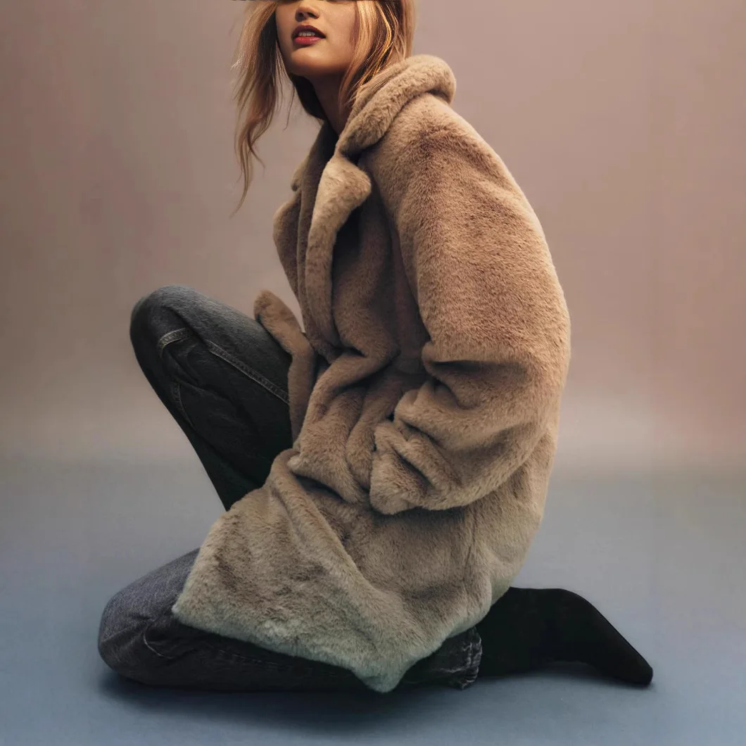 Women Faux Fur Coats Full Sleeve Jackets Coat Turn Down Collar Thick Warm Y2k Streetwear Elegant Outerwear Autumn Winter