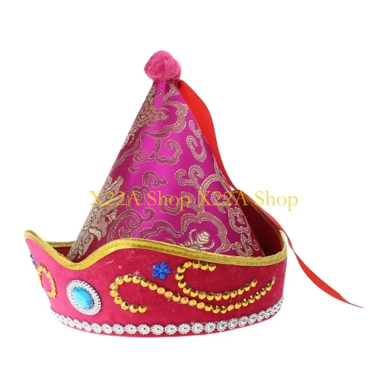 ユニークなユニセックスモンゴルのエキゾチックな帽子ラインストーン付きの快適な生地エレガントな刺繍