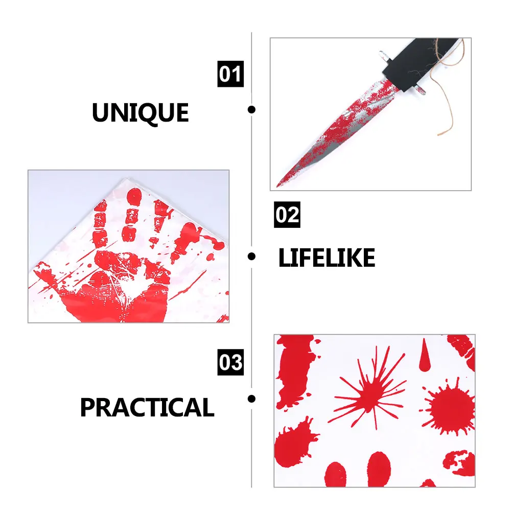 

PVC Blood Tablecloth Horror Banner Flags Decoration Halloween Party Supplies Creepy Handprint Stickers Festive Atmosphere Easy
