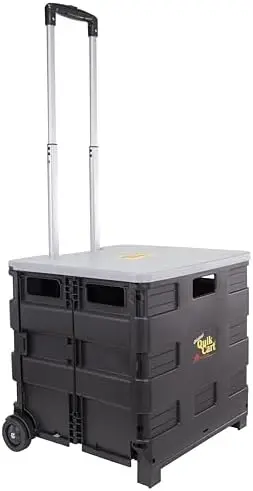

Quik Cart Collapsible Rolling Crate - 80lb Capacity, Heavy-Duty Plastic, Multi-Use Tote for Teachers - Grey