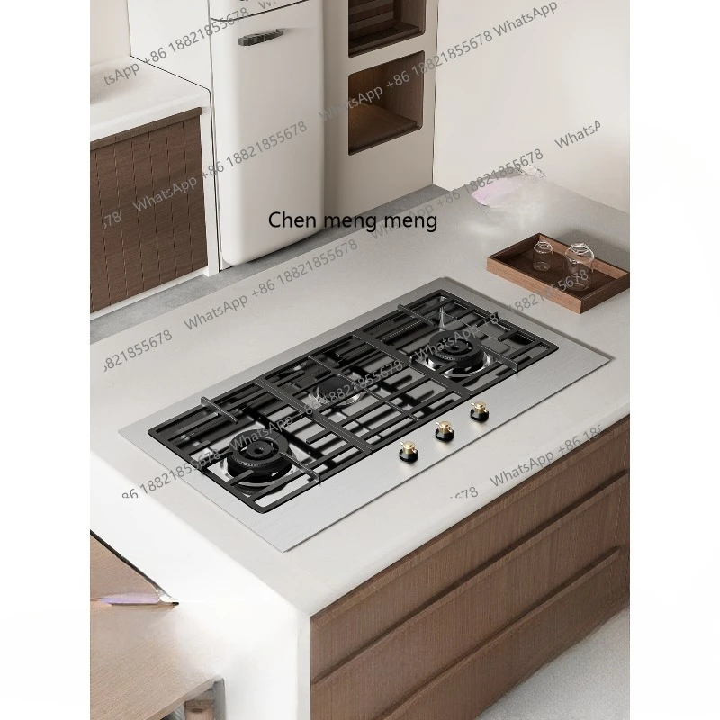 Estufa de gas de tres ojos hundida con encimera empotrada Estufa de gas retro integrada de acero inoxidable Gas natural