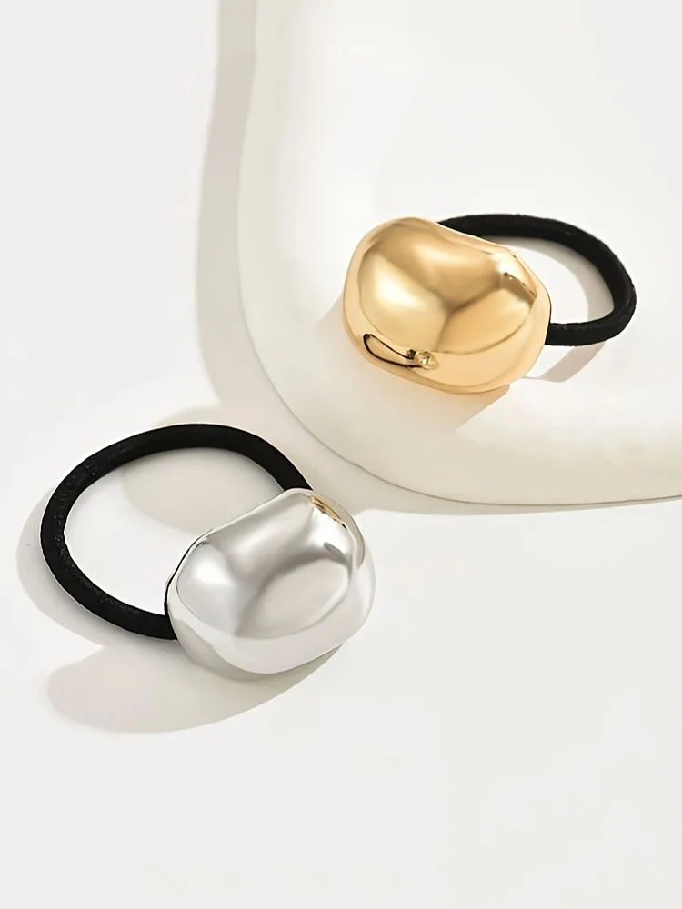 1/2 Stück unregelmäßige metallische Textur Gold Silber Dual Hair Tie Ton glänzende Oberfläche Dekoration minimalistisch tragen mehrere Szenarien – Detail 4
