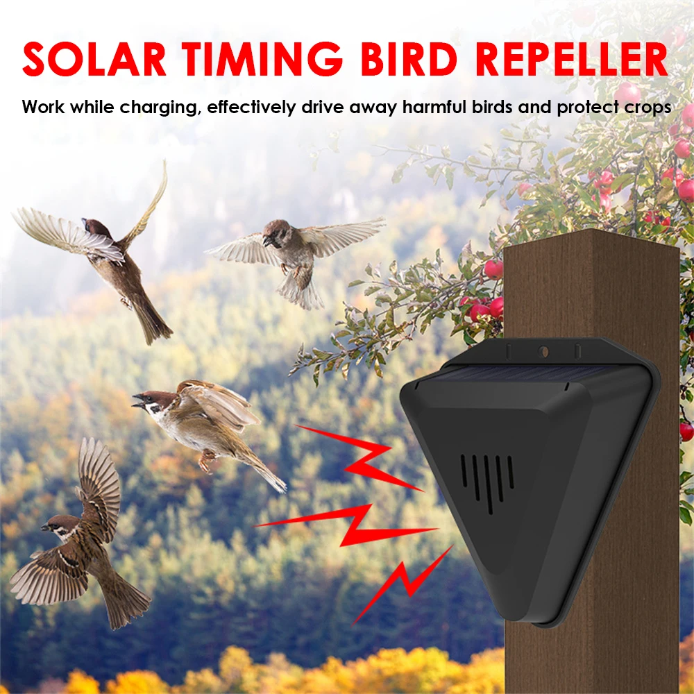 Repelente de aves con alarma Solar para exteriores, repelente de animales salvajes, impermeable, protección de seguridad para jardín y granja