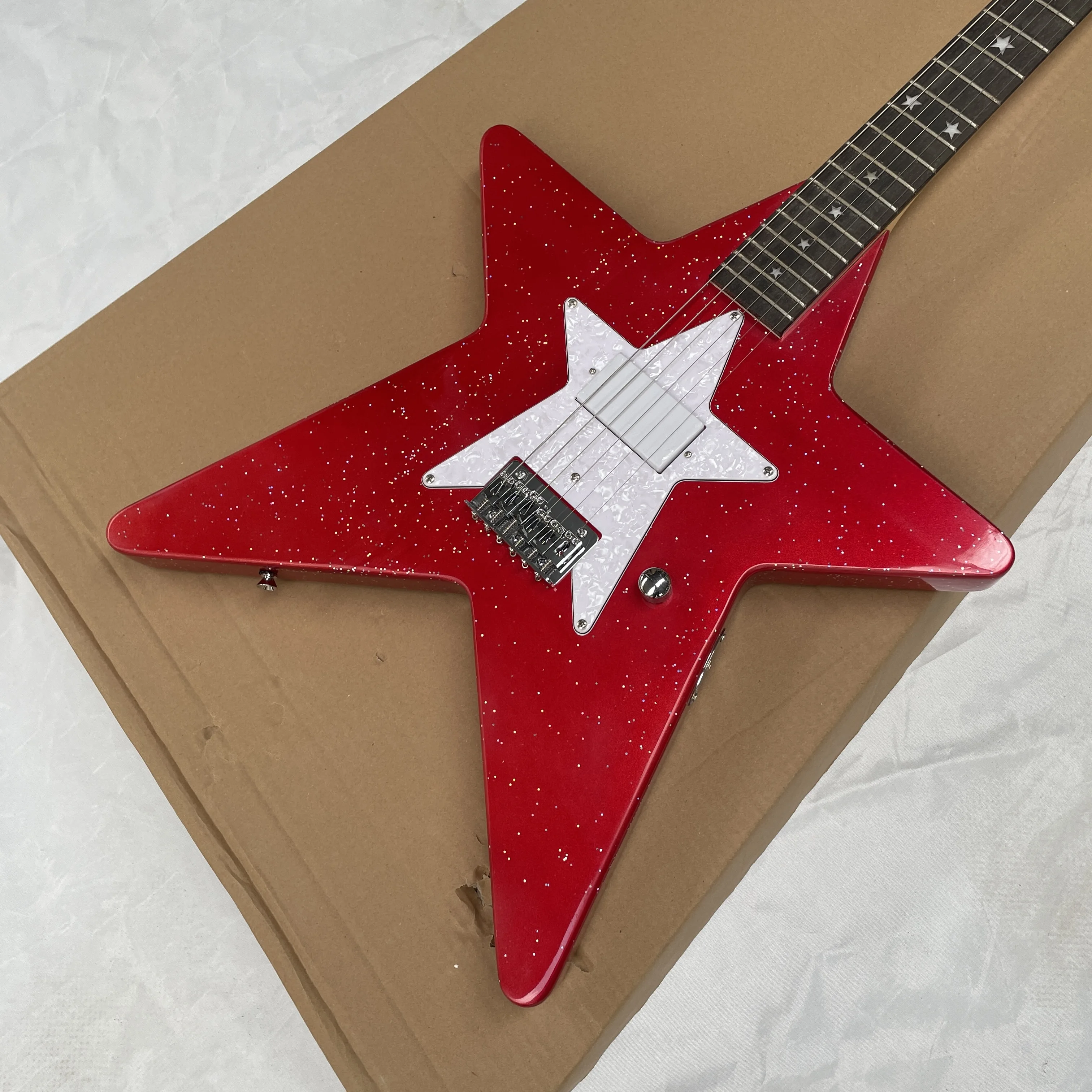 

6-string five-pointed star electric guitar, single-coil pickup guitars, star-shaped fret marker rosewood fingerboard guitarra