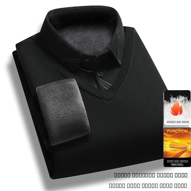 

Men's Knitted Fce Lined Thiened Sweater Fake Two-Piece Outerwear Casual Sle Long Sve Warm irt for Autumn Winter