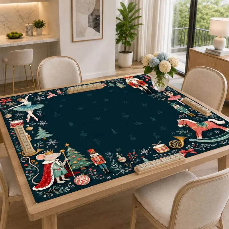 VIKAMA Nutcracker Ballet Mahjong Mat Dark Blue Non Slip Table Cover For Mahjong Poker Card Game Family Party Decor