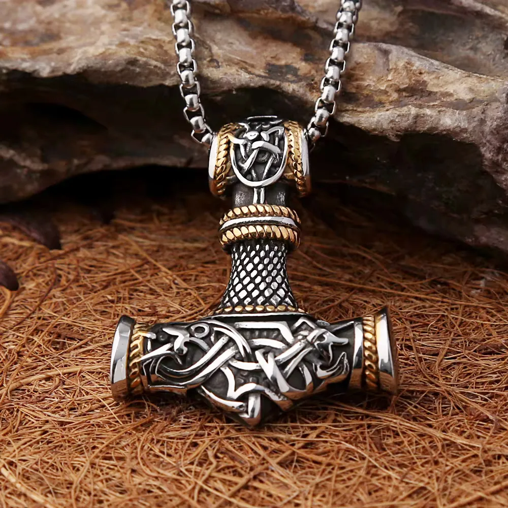 Vintage Viking Mjolnir Thor Hammer Pendant Necklace Nordic Celtic Knot Amulet Jewelry For Men Women Party Fashion Accessories