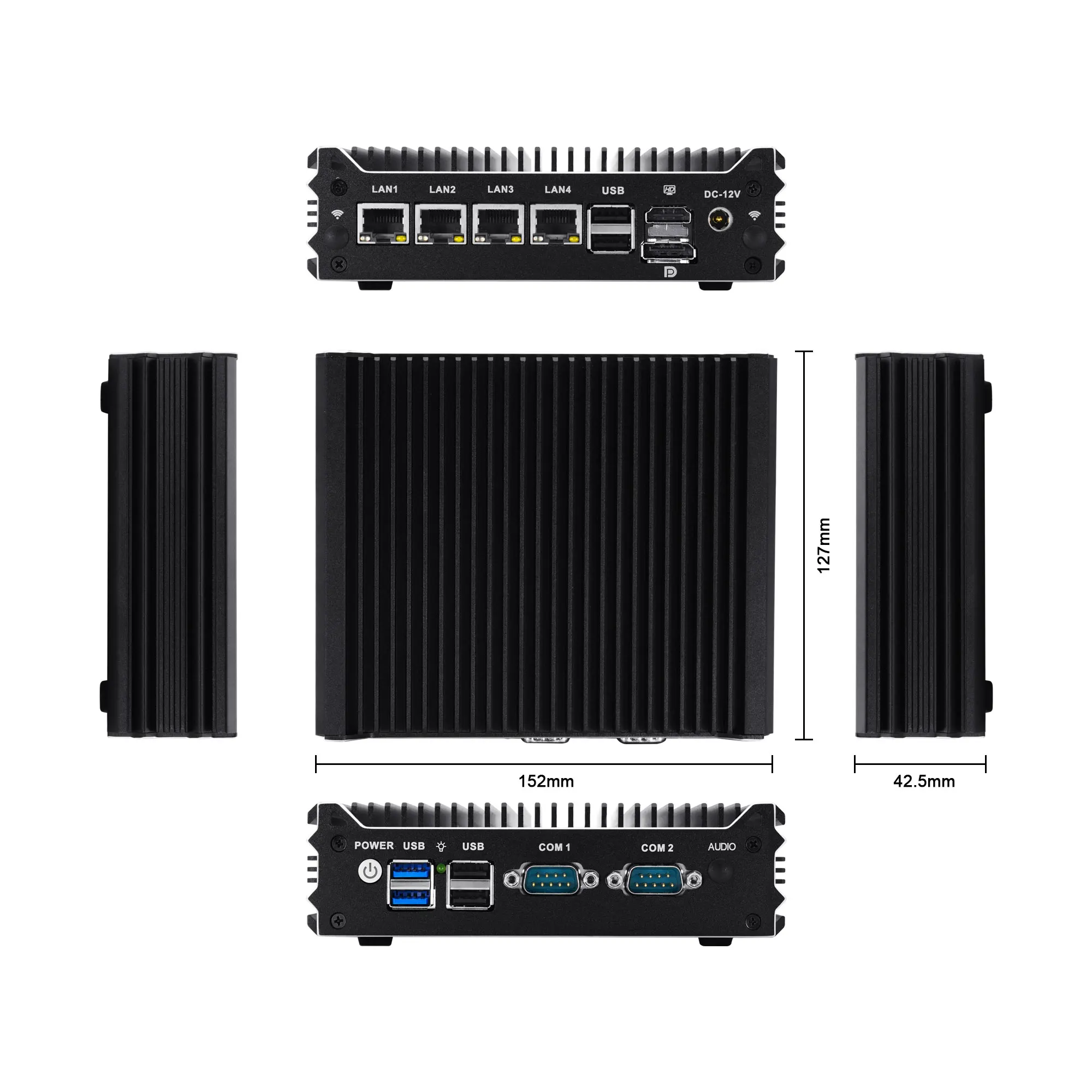 No-Fan Industrial Firewall Appliance N305 N1050 N100 N97 4x2.5Gbe LAN DB9 COM Port for Remote Operation & Maintenance Server