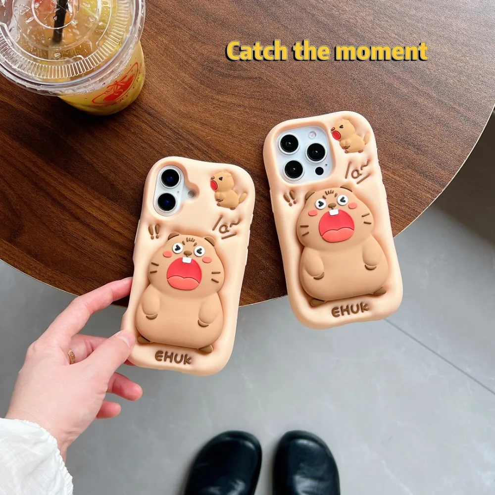 Weiche Silikon-Handyhülle für iPhone 17 Pro Max 16 15 14 13 12 11 Pro Kawaii Tier-Handyhülle mit Ständer Stoßfeste Schutzhülle