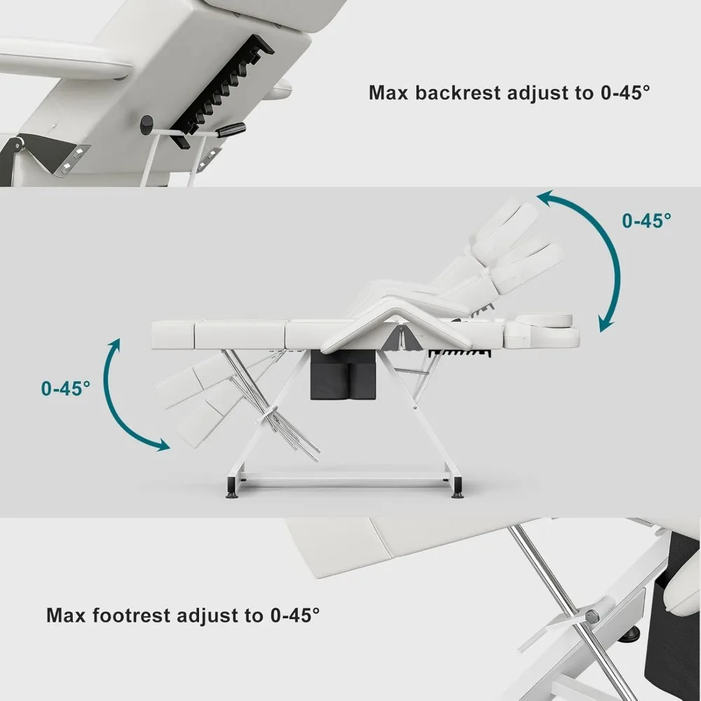 Cama Facial Multiuso, Mesa de Tatuagem, 2 Pernas Divididos Ajustáveis, Bolso De Armazenamento, Paddie para Esteticista, Massagem Spa