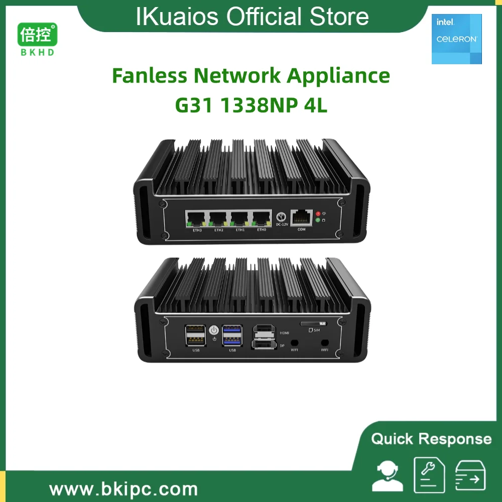 IKuaiOS Fanless Mini PC Celeron Pentium 4LAN 2.5 Gigabit Ethernet Port Compatibl Pfsense Vyos Mikrotik G31 1338NP 4L