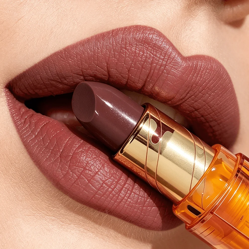 JUJU DREAM Amber Gold Tube Gloss Lipstick Hydrating Silky Dusty Mauve Lip Balm Long Lasting Daily Makeup For Women