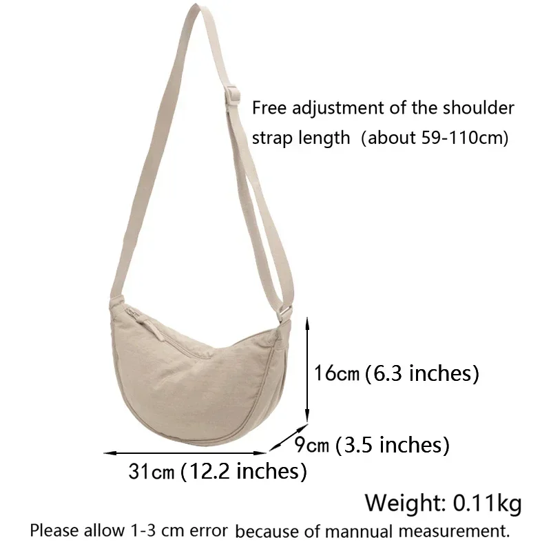 Nylon Hobos Chest Shoulder Bag Large Capacity Travel Crossbody Half Moon Belt Messenger for Women Bags Dropshipping  Wholesale